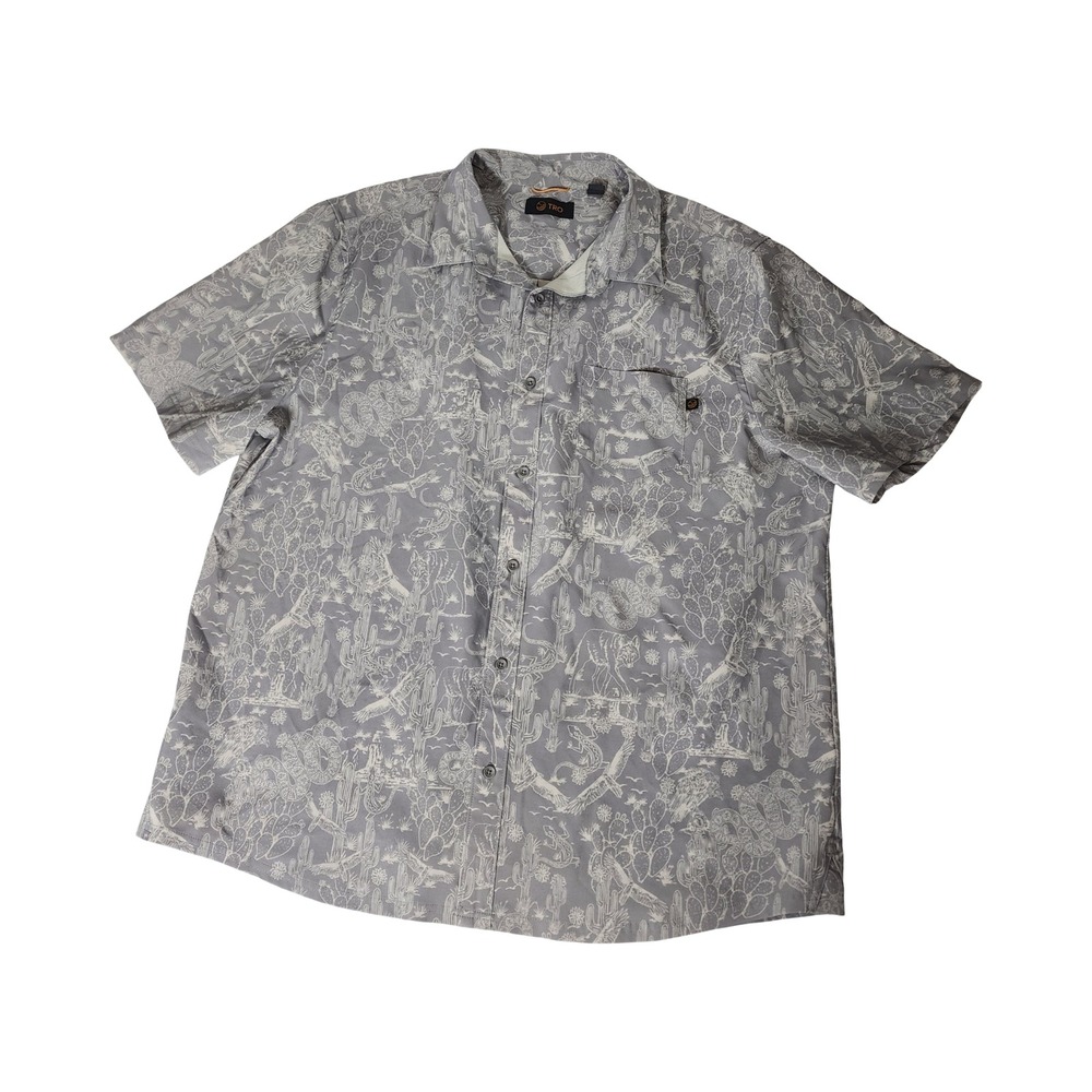 TRO Mens XXL Gray Desert Print Short Sleeve Button Down Shirt Cactus Snake Bird
